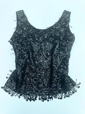 Vintage Beaded Black Sleeveless Evening Top , Size S